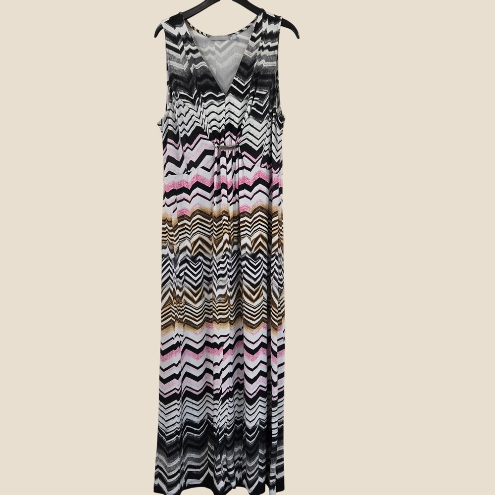 NY Collection Maxi Dress Women XL Multi‎ Chevron V-Neck Empire Waist Sleeveless - Picture 3 of 5